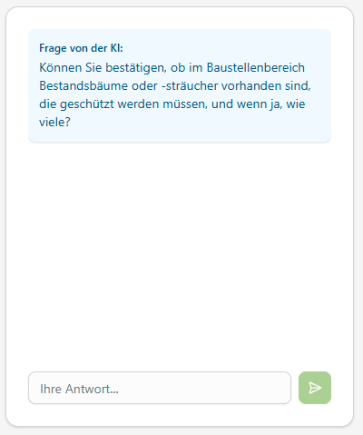 Screenshot der Devisieren App: KI-Chat für Anweisungen und Rückfragen
