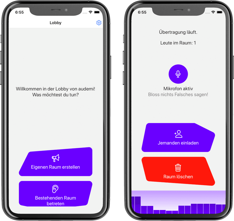 Screenshots der audemi Mobile App