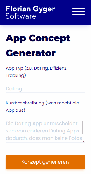 App Concept Generator Demo Bildschirmaufnahme